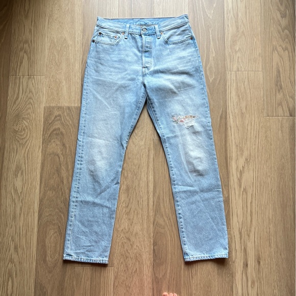 Levis 501 Anniversary Edition Floral Patch Jeans Button Fly Blue Women's 29/30 - Picture 1 of 16